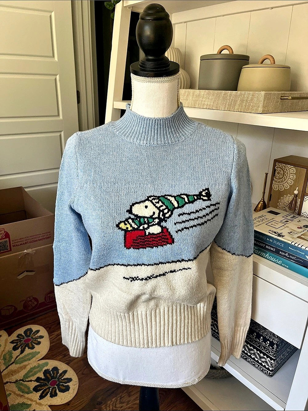 American Eagle Color Block Turtleneck in Blue & White Size Small
